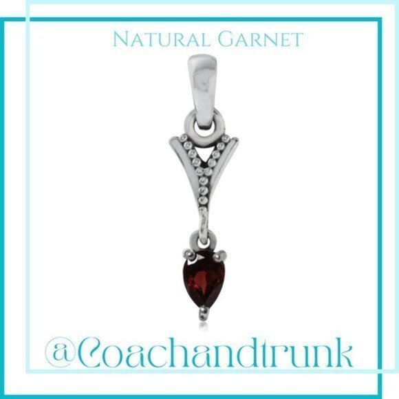 925 Sterling Silver Pear Cut Natural Garnet Balinese Style Accent Pendant NWT - Picture 1 of 5